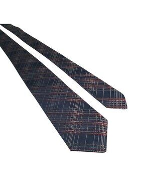Sears Perma Prest Fashion Plaid Tie Blue Red Polyester Washable Vintage Work